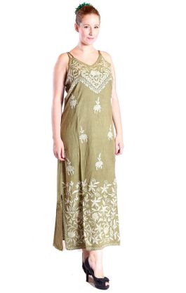 Indické dlouhé šaty zelenkavé M-L sty425