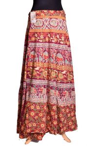 Indická dlouhá bavlněná sukně s razítky vínová suk3815