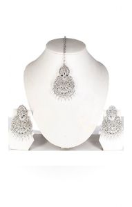 Moderní indická sada šperků ve stříbrné barvě ks1624
