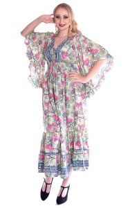 Hedvábně lehké hippie boho šaty s kapsami mátové L st1000