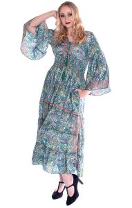 Hedvábně lehké hippie boho šaty s kapsami mořská víla L sty999