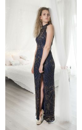 Modré luxusní šaty S db1013