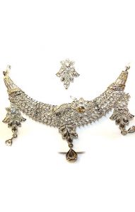 Levná sada indických šperků stříbrná barva ks1430