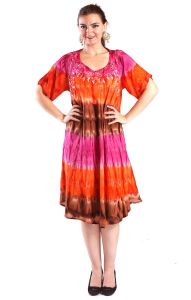 Batikované indické šaty růžovo-oranžové L-XXL sty602