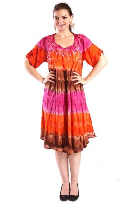 Batikované indické šaty růžovo-oranžové L-XXL sty602