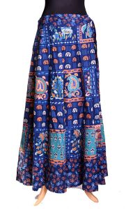 Indická dlouhá bavlněná sukně s razítky modrá suk3788