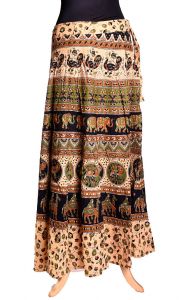Indická dlouhá bavlněná sukně s razítky béžová suk3798