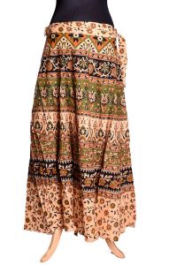 Indická dlouhá bavlněná sukně s razítky béžová suk3799