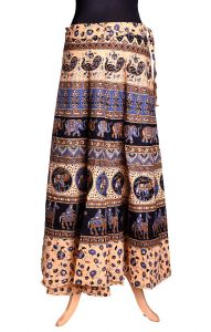 Indická dlouhá bavlněná sukně s razítky béžová suk3804