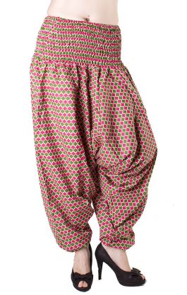 Bavlněné harémové kalhoty aladinky olivovo-růžové kal1378