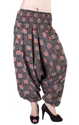 Bavlněné harémové kalhoty aladinky černobílé kal1385