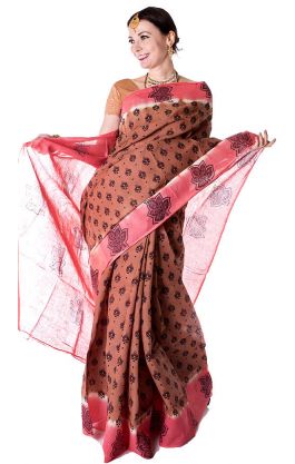 Ručně tištěné batikované sárí z jižní Indie b2469