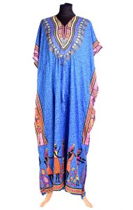 Saténový kaftan v africkém stylu modrý kaf1347
