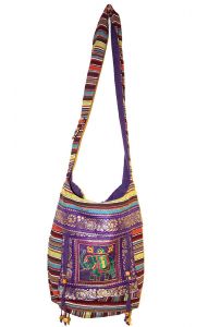 Indická bavlněná taška přes rameno se slonem fialová ta312