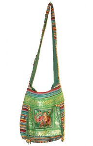 Indická bavlněná taška přes rameno se slonem zelená ta314