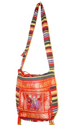 Indická bavlněná taška přes rameno se slonem červená ta320