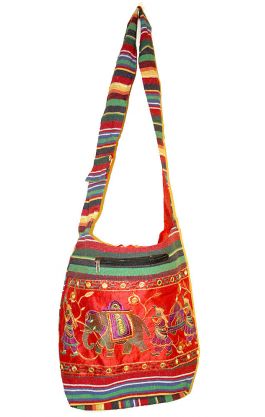 Indická bavlněná taška přes rameno se slonem červená ta330