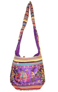 Indická bavlněná taška přes rameno se slonem fialová ta333