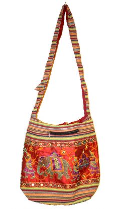 Indická bavlněná taška přes rameno se slonem červená ta334