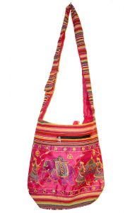 Indická bavlněná taška přes rameno se slonem růžová ta340