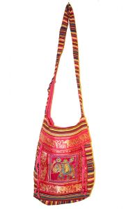 Indická bavlněná taška přes rameno se slonem růžová ta341