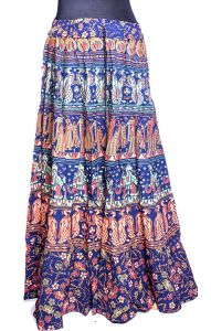 Indická razítková bavlněná sukně modrá suk4880