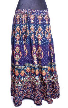 Indická razítková bavlněná sukně modrá suk4882
