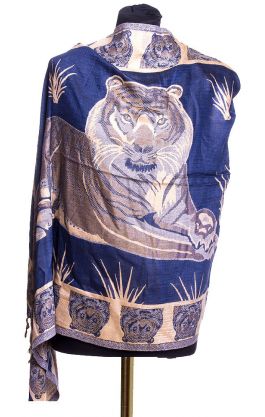 Indická hřejivá šála s tygrem modrá sl2635