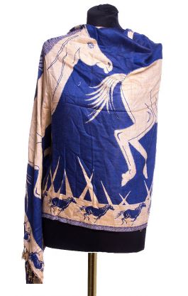 Indická hřejivá šála s koněm modrá sl2639