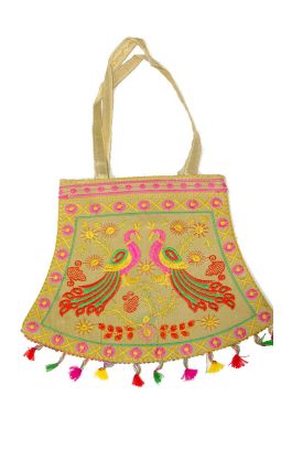 Elegantní indická taška s pávy béžová ta355