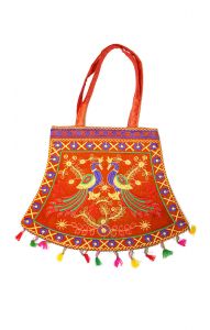 Elegantní indická taška s pávy oranžová ta356