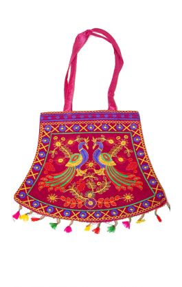 Elegantní indická taška s pávy malinová ta357