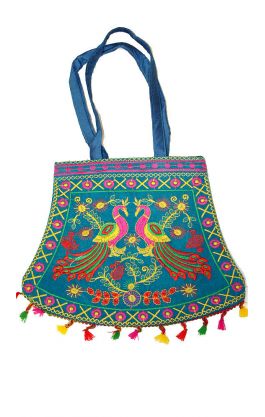 Elegantní indická taška s pávy tyrkysová ta360