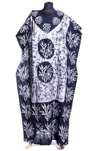 Batikovaný bavlněný kaftan černobílý kaf1506