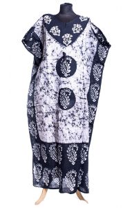 Batikovaný bavlněný kaftan černobílý kaf1507