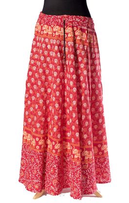 Indická dlouhá bavlněná sukně červená suk5080