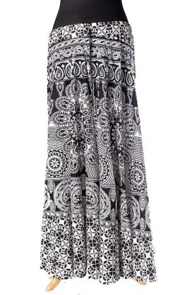 Indická dlouhá bavlněná sukně černobílá suk5090