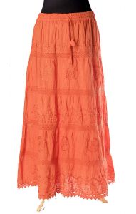 Dlouhá letní bavlněná sukně oranžová suk5113