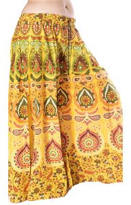 Plátěná kalhotová sukně žlutá kal1531