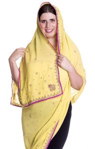 Luxusní vyšívaná dupatta II. jakost vanilková dh1648