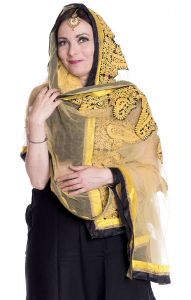 Luxusní vyšívaná dupatta II. jakost zlatá dh1672