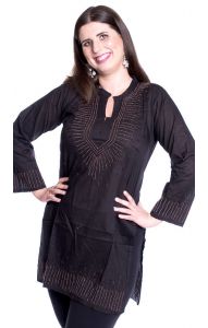 Luxusní vyšívaná tunika-kurti temně hnědá M ku1948
