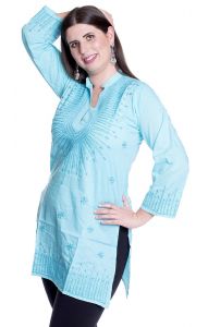 Luxusní vyšívaná tunika-kurti blankytná M ku1950