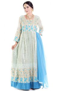 Luxusní anarkali šaty akvamarínové L sty918