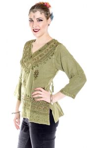 Elegantní pohodlná indická halenka zelenkavá L ha2045