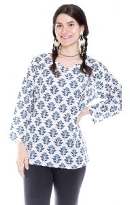 Bavlněná halenka "kalamkari" modrobílá L ha2050