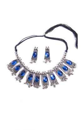Ethno tribal sada šperků stříbrno-modrá ks1702