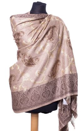Luxusní vyšívaná vlněná šála z Himalájí béžová sl3262