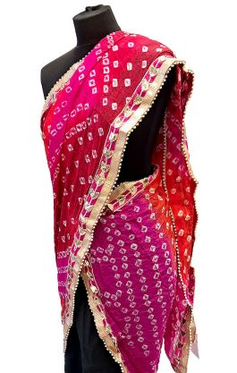 Pravá bandhani rádžasthánská dupatta - závoj - maxišála červeno-růžová dh1834