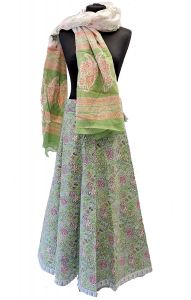 Ručně tištěné kalamkari polosárí hráškové p5451